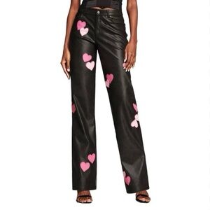 NWOT I.AM.GIA Dixxi Pant (Black Faux Leather & Heart Patches)